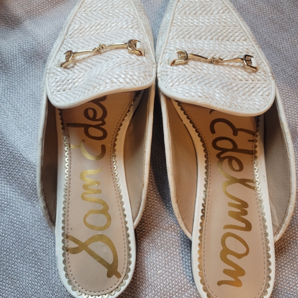 Sam Edelman Cream Woven Mules with Gold Accent - Picture 2 of 3